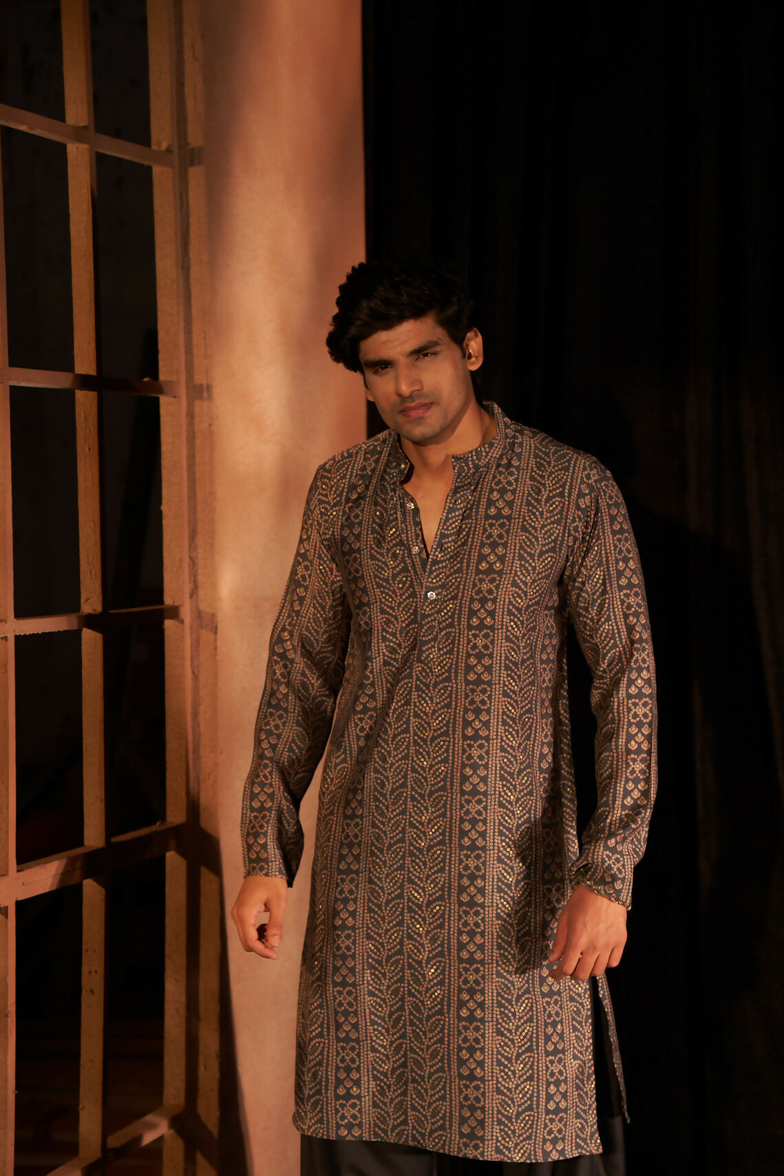 Nevy Blue Modal Silk Designer Printed Men's Kurta Set - Mahotsav