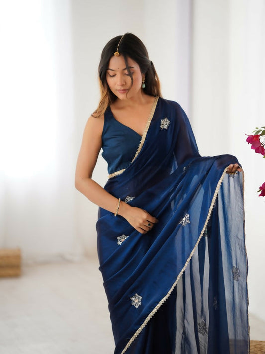 Petrol Fendy Designer Beads Moti,Val Sequence Work Saree - Siara
