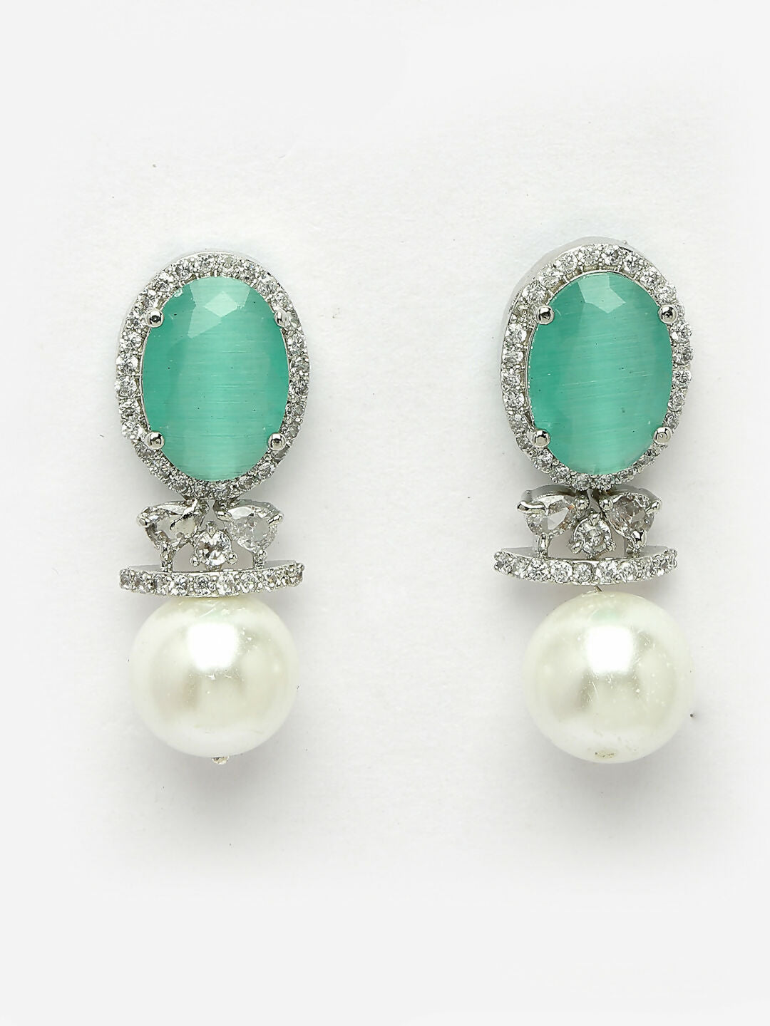 NVR Women's Silver-Plated Green American Diamond Studded Handcrafted Jewellery Set - Grab2buy