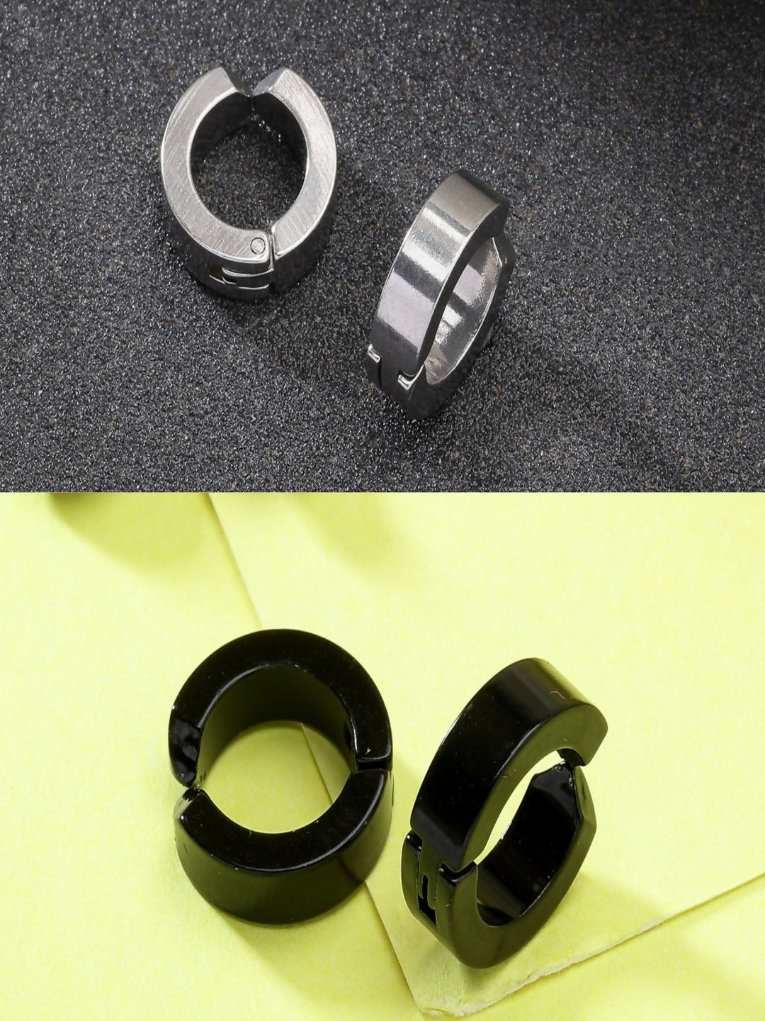 NVR Men's Set of 2 Multicolor Rhodium-Plated Stainless Steel Hoop Earrings - Grab2buy