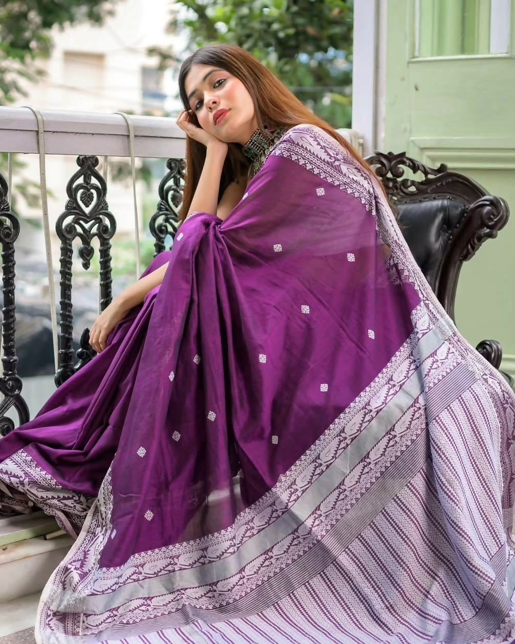Exclusive Collection Purple Most Trending Beautiful Pure Cotton Handloom Grab2Buy 