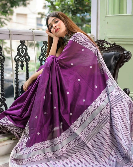 Exclusive Collection Purple Most Trending Beautiful Pure Cotton Handloom Grab2Buy 