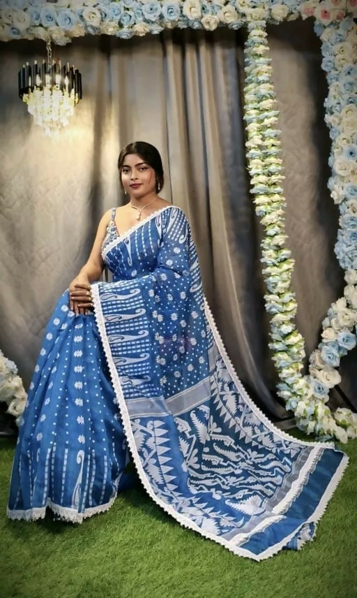 Exclusive Collection Beautiful Peacock Blue Jaal Jamdani Grab2Buy 