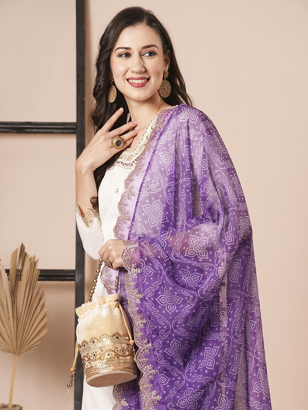 Off White Roman Silk Embroidery Work, Printed Kurta Set - Riya