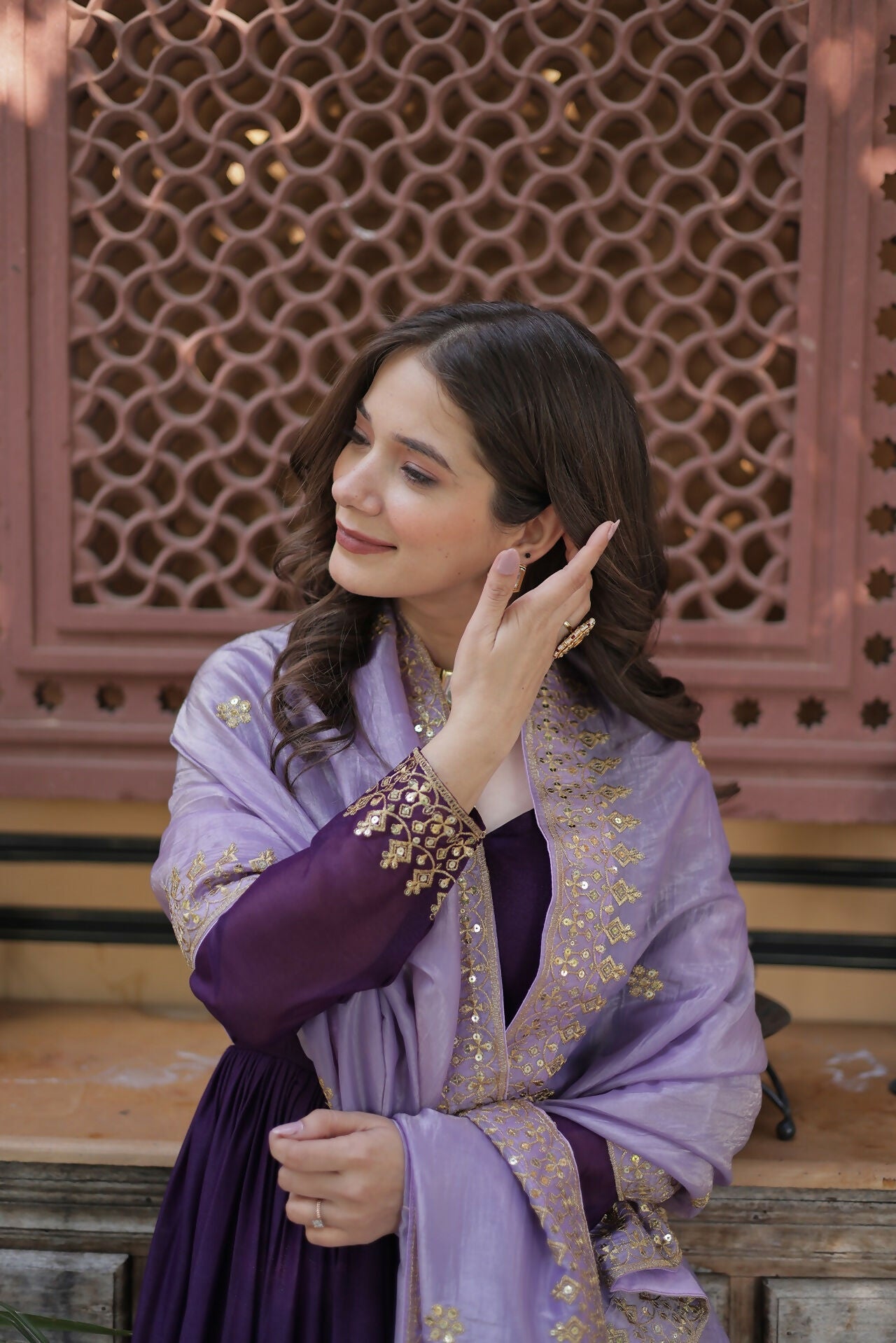Joban Fashion Purple Georgette Sequence Embroidery Work Kurta Set
