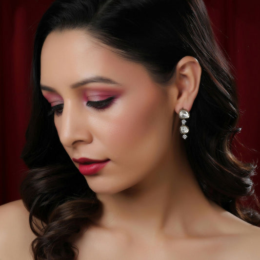 Kundan and Diamond Earrings (Silver) - Ruby Raang - Grab2buy
