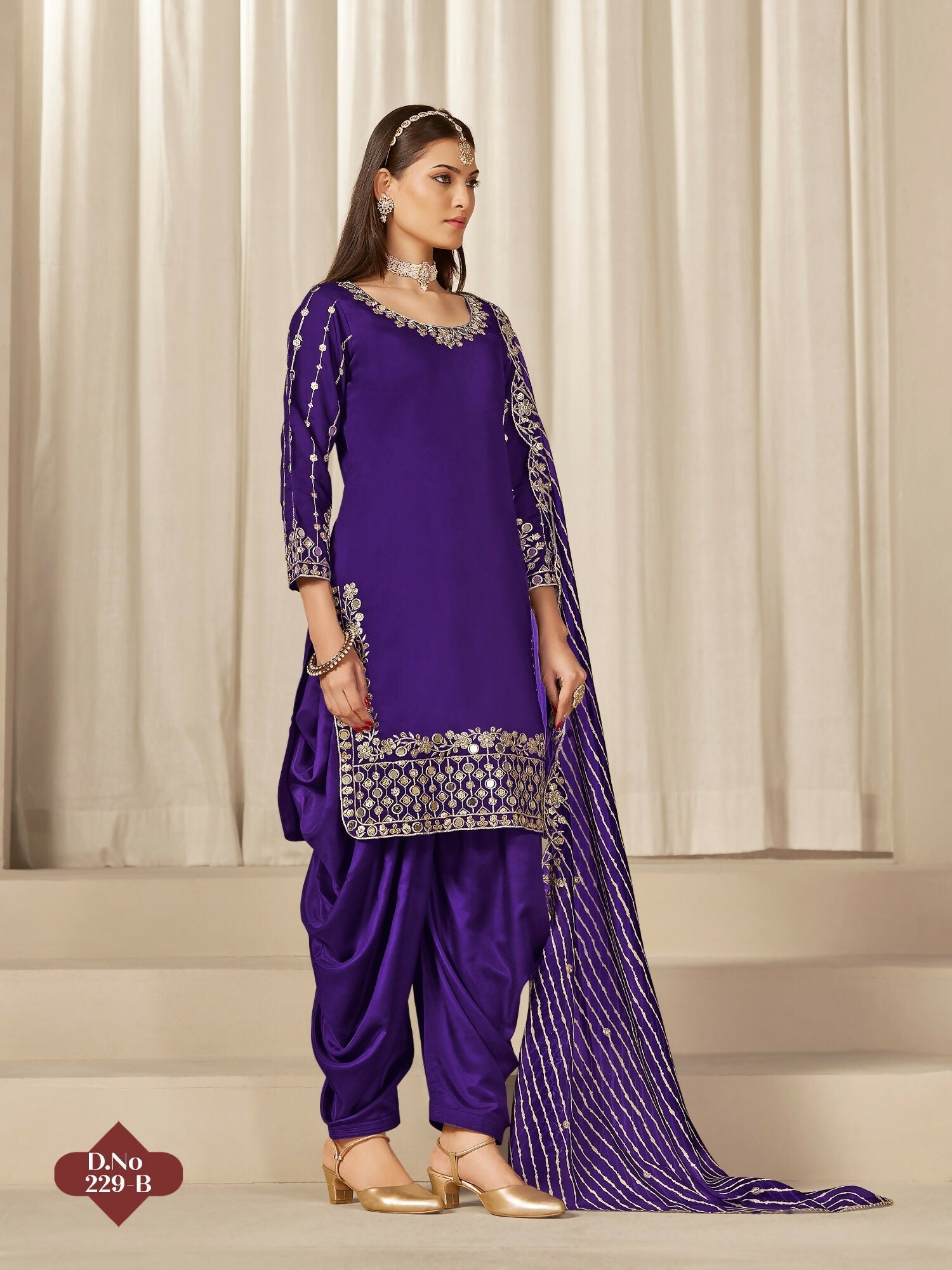Anaita Purple Roman Silk Stitched Suit with Embroidery & Real Mirror Work