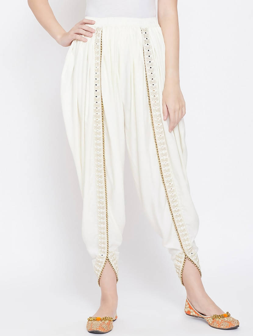 Cheera Women’s White Dhoti With Golden Lace - Grab2buy