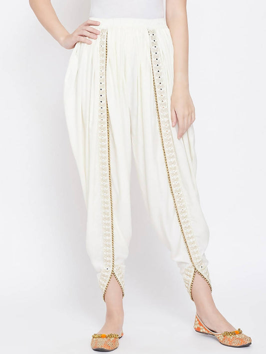 Cheera Women’s White Dhoti With Golden Lace - Grab2buy