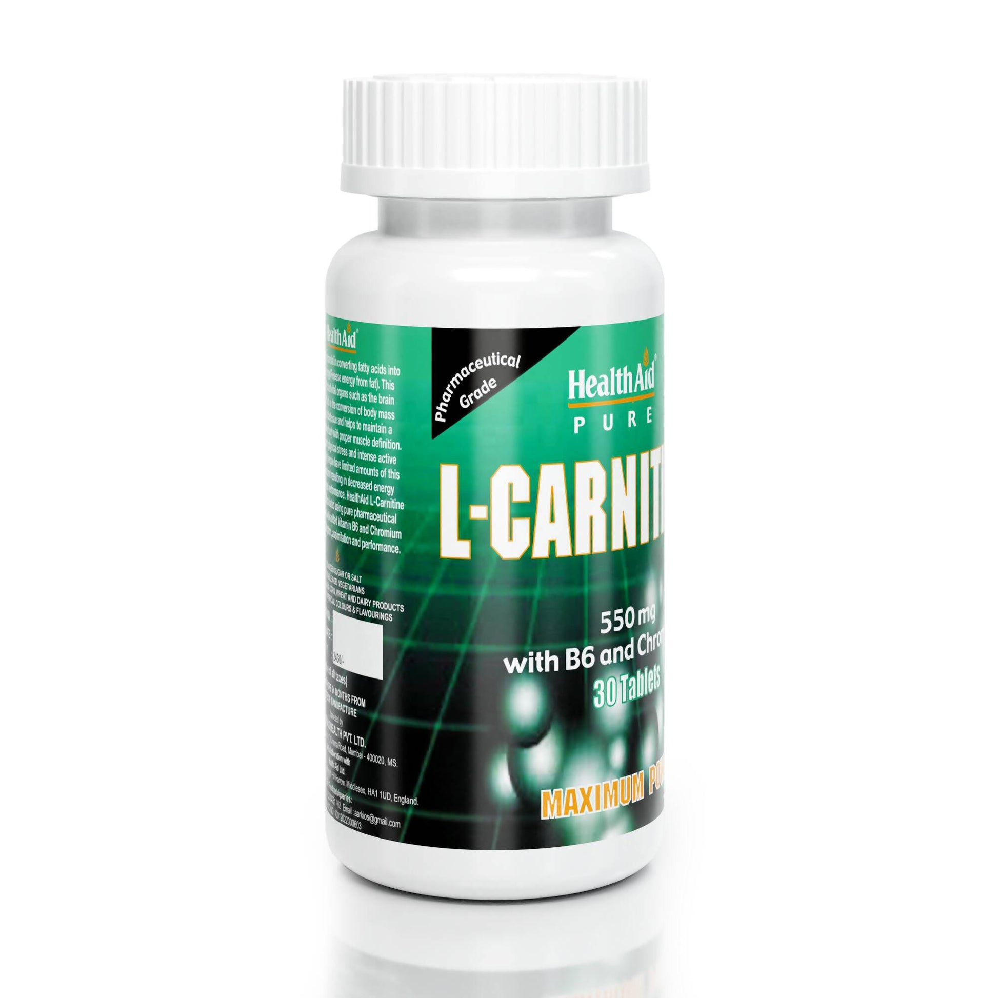 HealthAid L-Carnitine 550 mg with Vitamin B6 Chromium Tablets 