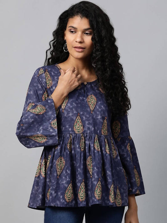 Yufta Navy Blue & Beige A-Line Top  Grab2Buy Yufta Grab2Buy