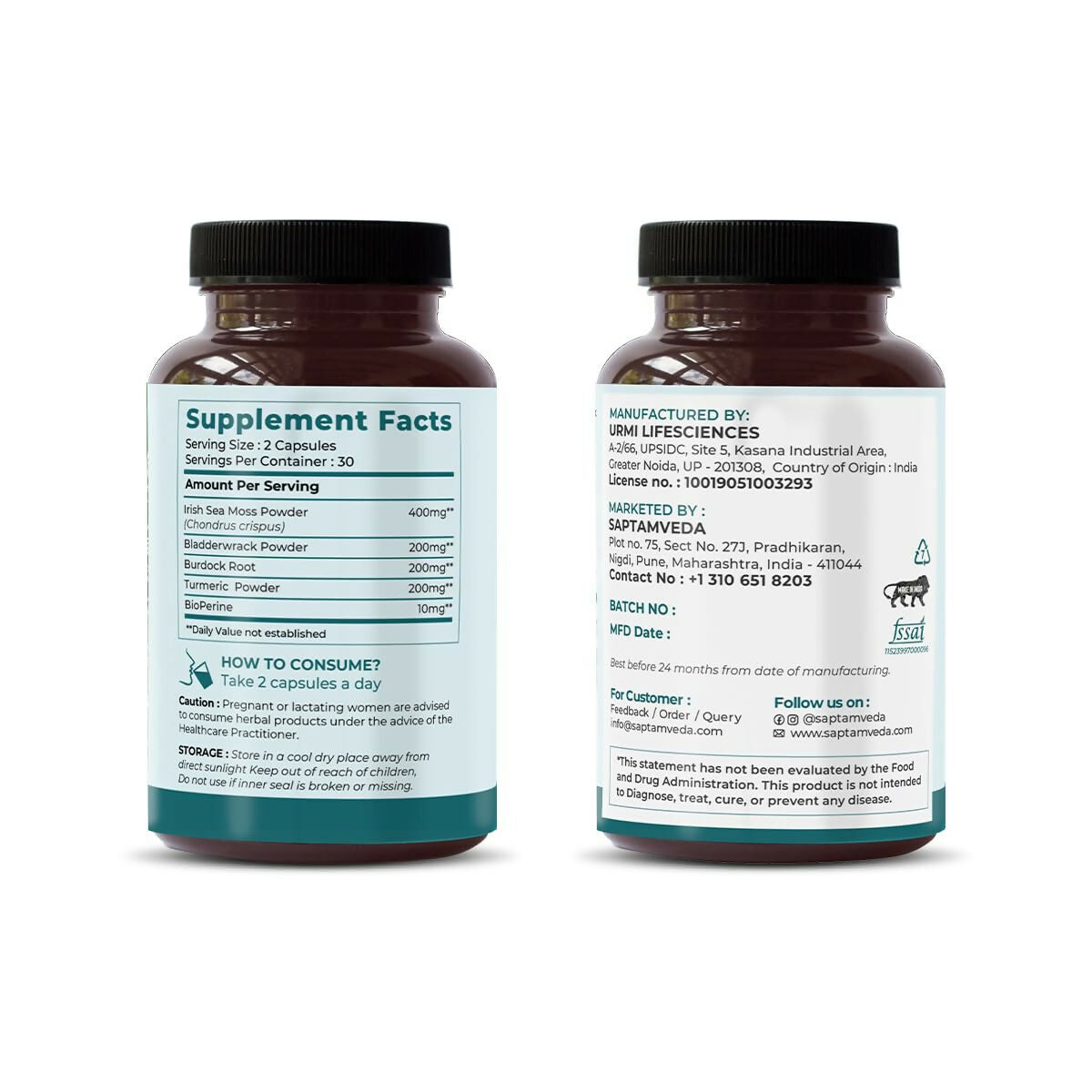 Saptamveda Irish Sea Moss 500mg Capsules - Grab2buy