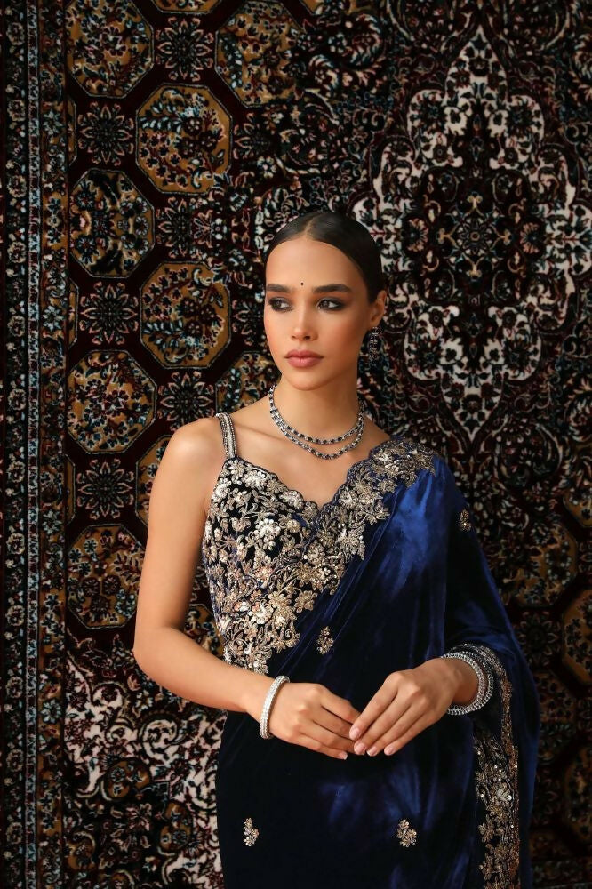 Joban Fashion Royal Blue 9000 Velvet Party Wear Sarees
