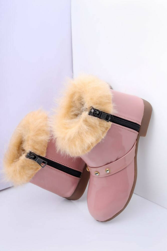 Tiny Bugs Girls Faux Fur Detail Winter Boots - Peach  Grab2Buy Tiny Bugs Grab2Buy