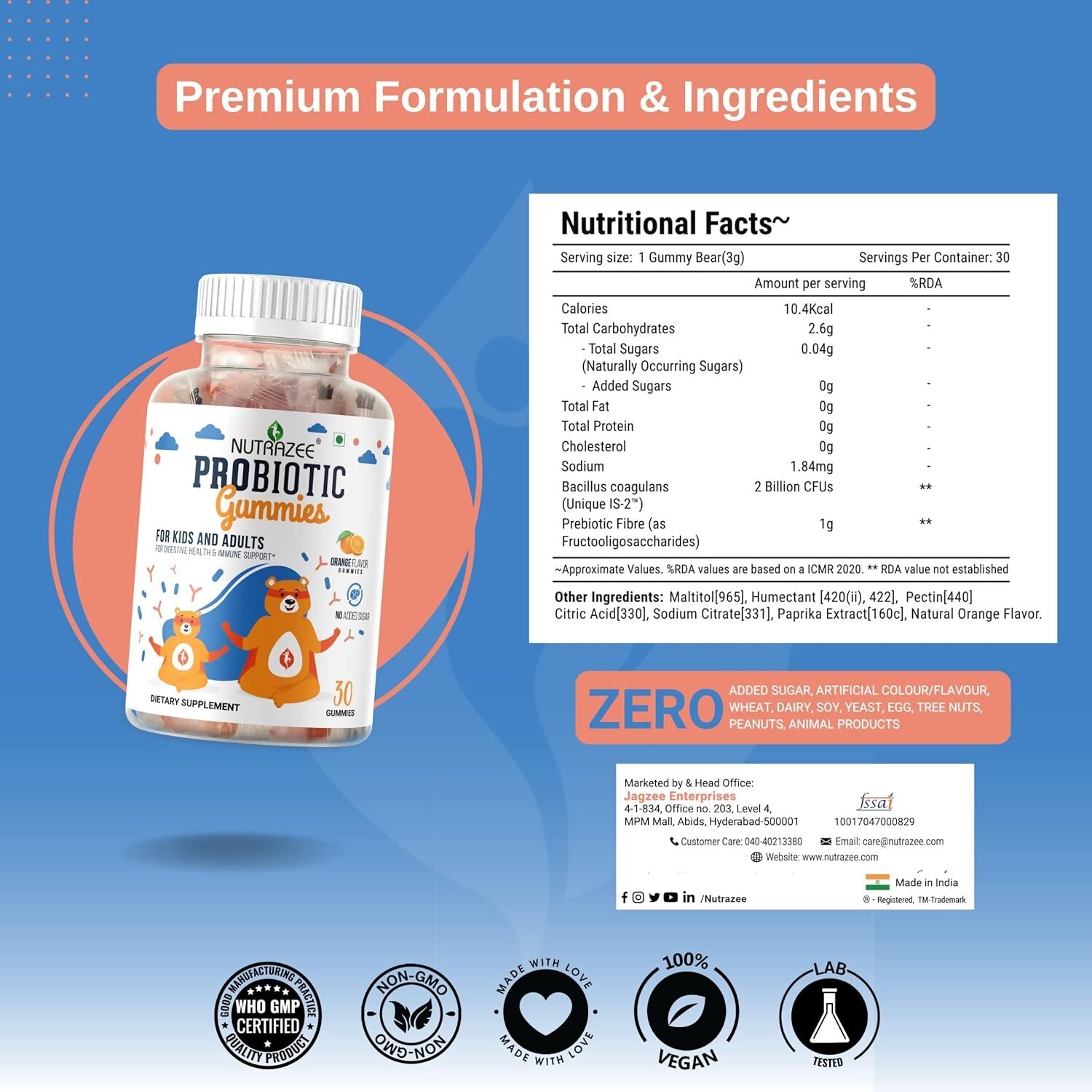 Nutrazee Probiotic Gummies For Kids & Adults 