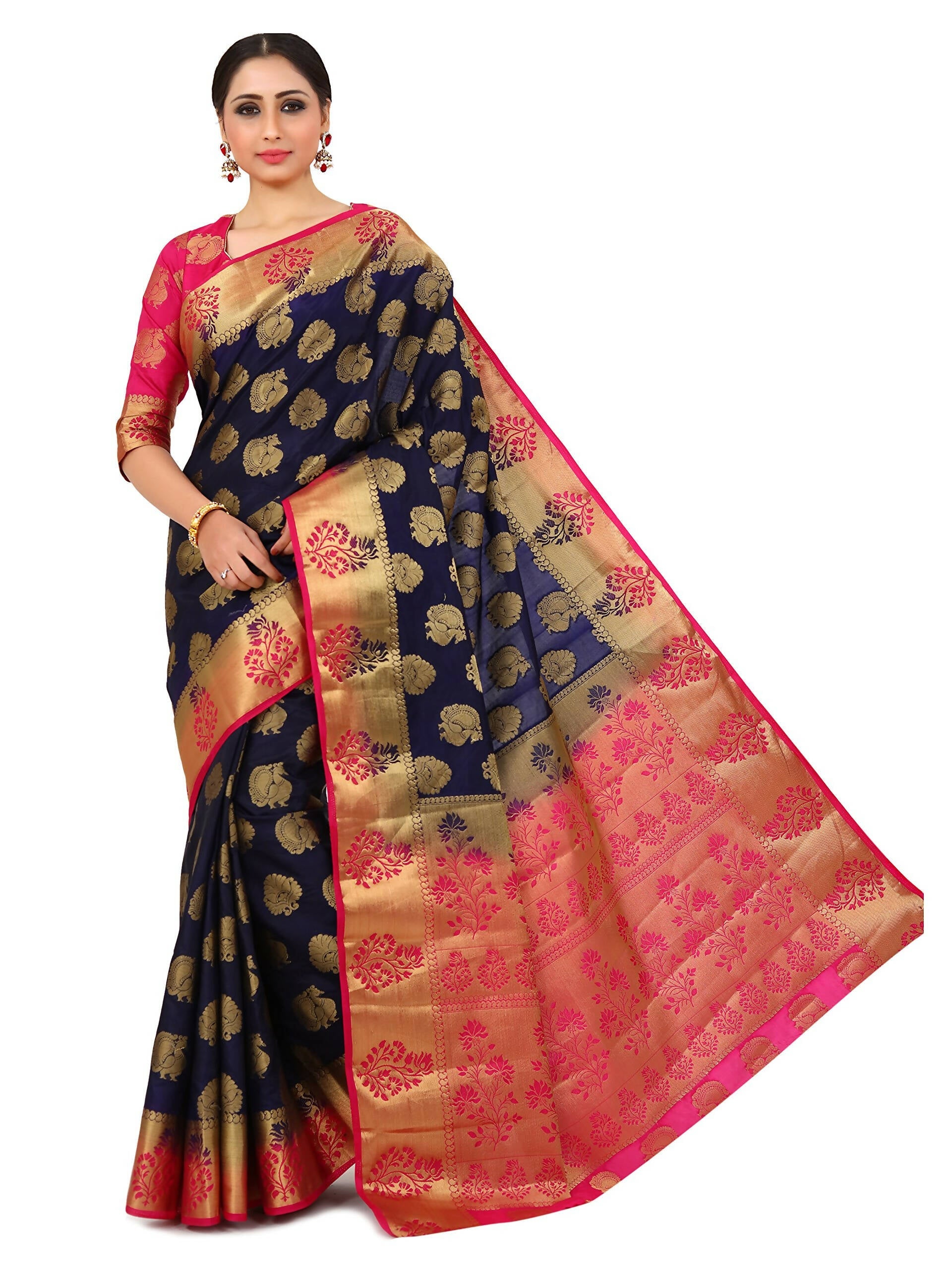 Mimosa Kanchipuram Silk Navy Blue Saree
