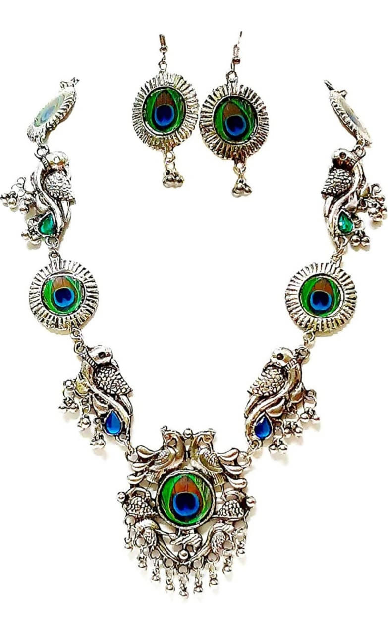 Mominos Fashion Silver-Plated Peacock Design Necklace Set Mangalsutra - Grab2buy