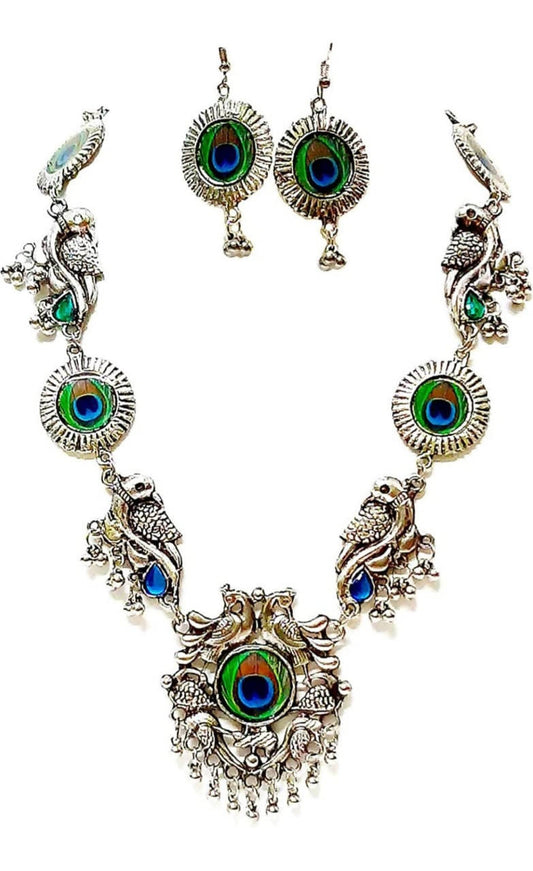 Mominos Fashion Silver-Plated Peacock Design Necklace Set Mangalsutra - Grab2buy