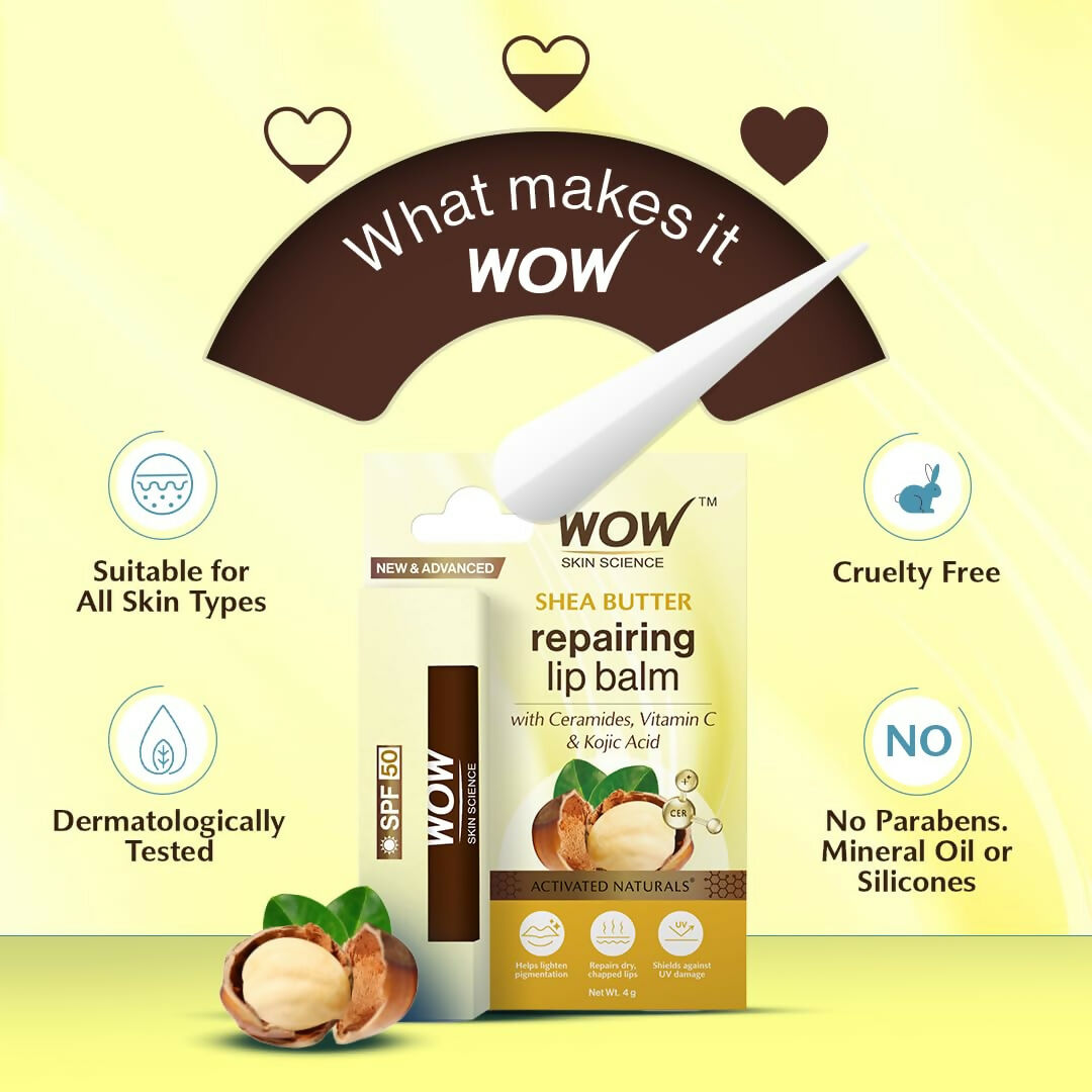 WOW Skin Science Shea Butter & Ceramides Repairing Lip Balm with SPF 50  Grab2Buy Wow Skin Science Grab2Buy
