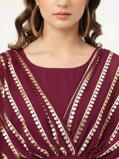 FIORRA Women's Wine Poly Crepe A-Line Kurta Set 