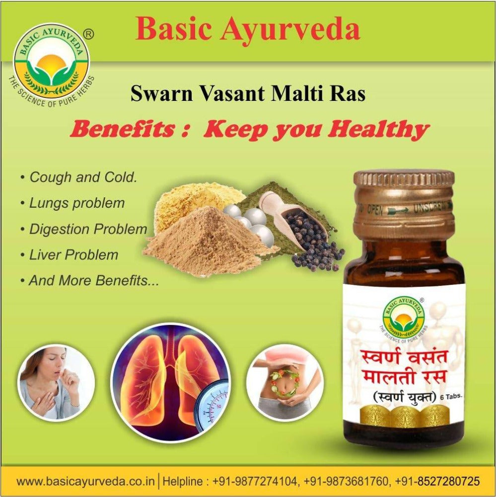Basic Ayurveda Swarn Vasant Malti Ras (With Gold) Tablets 