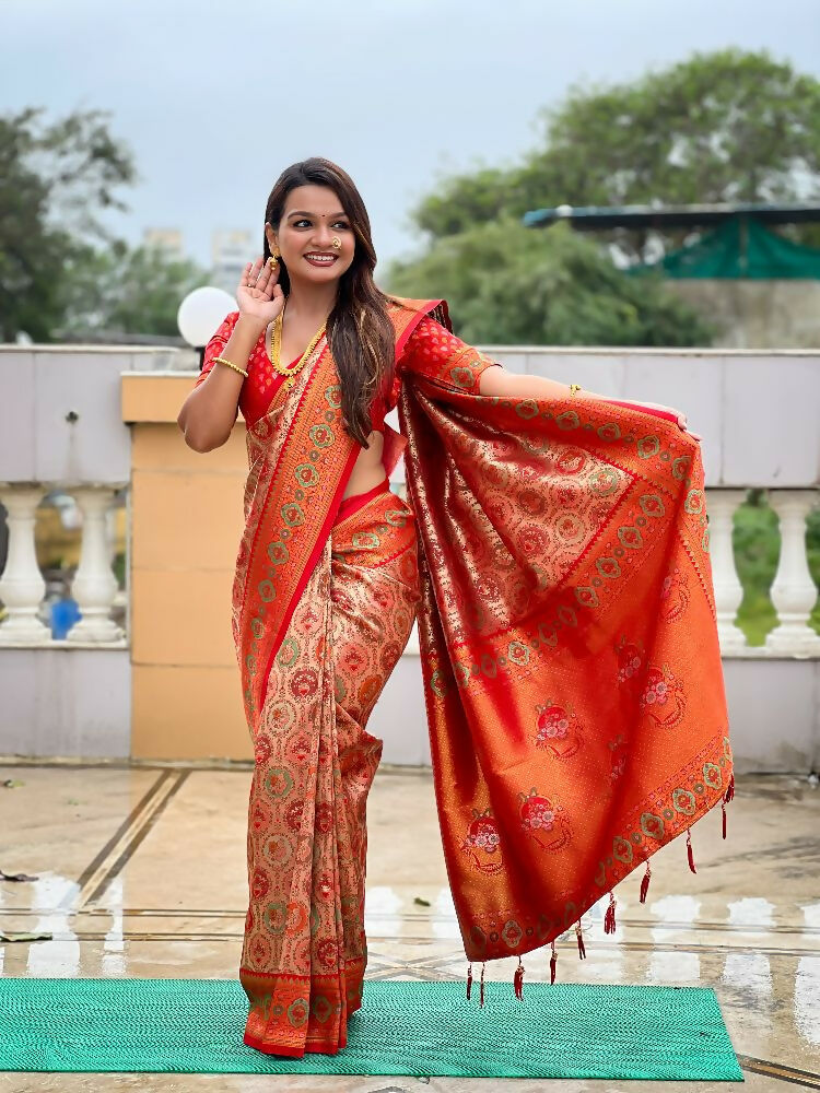 PR Fashion Red Soft Kanjivaram Silk With Zari Weaving Meenakari Design Saree