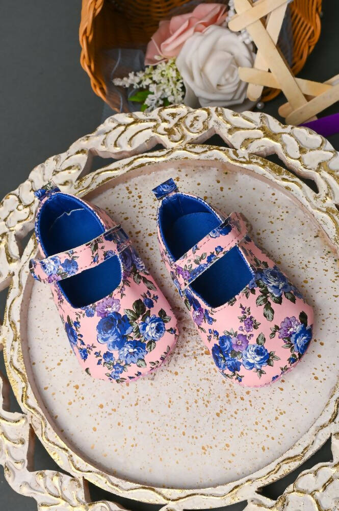 Tiny Bugs Girls Flowral Print Infants Booties - Blue  Grab2Buy Tiny Bugs Grab2Buy
