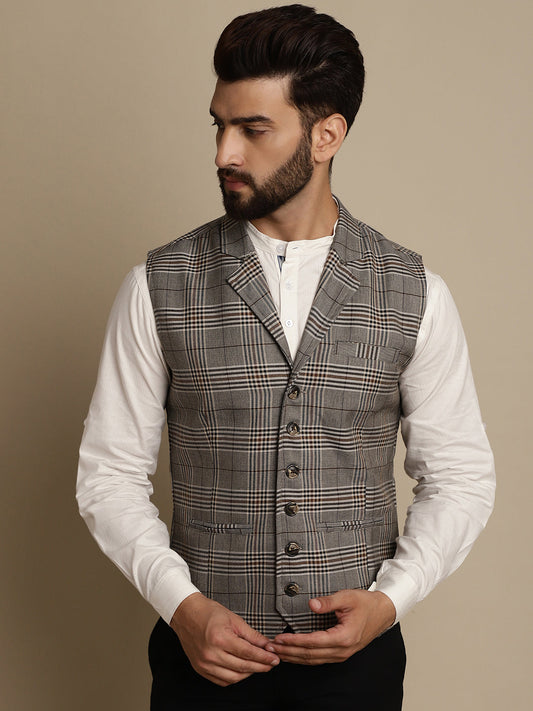 Even Apparels Men's Brown Waistcoat with Notched Lapel - Grab2buy