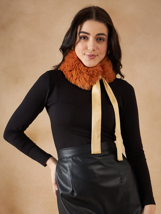 InWeave Women's Carrot Orange Fur Neckpiece 