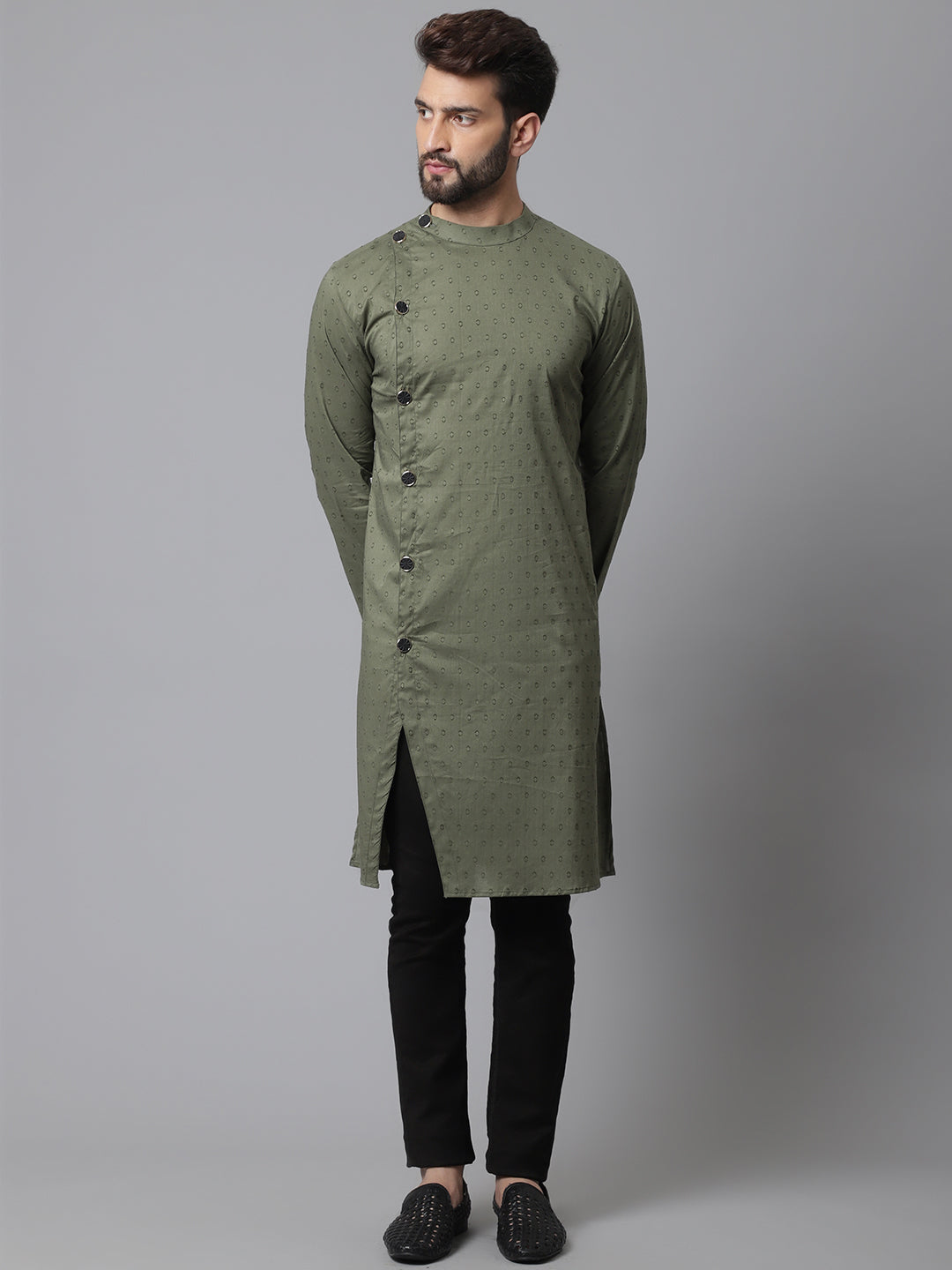 Even Apparels Green Sherwani Kurta With Asymetrical Cut 