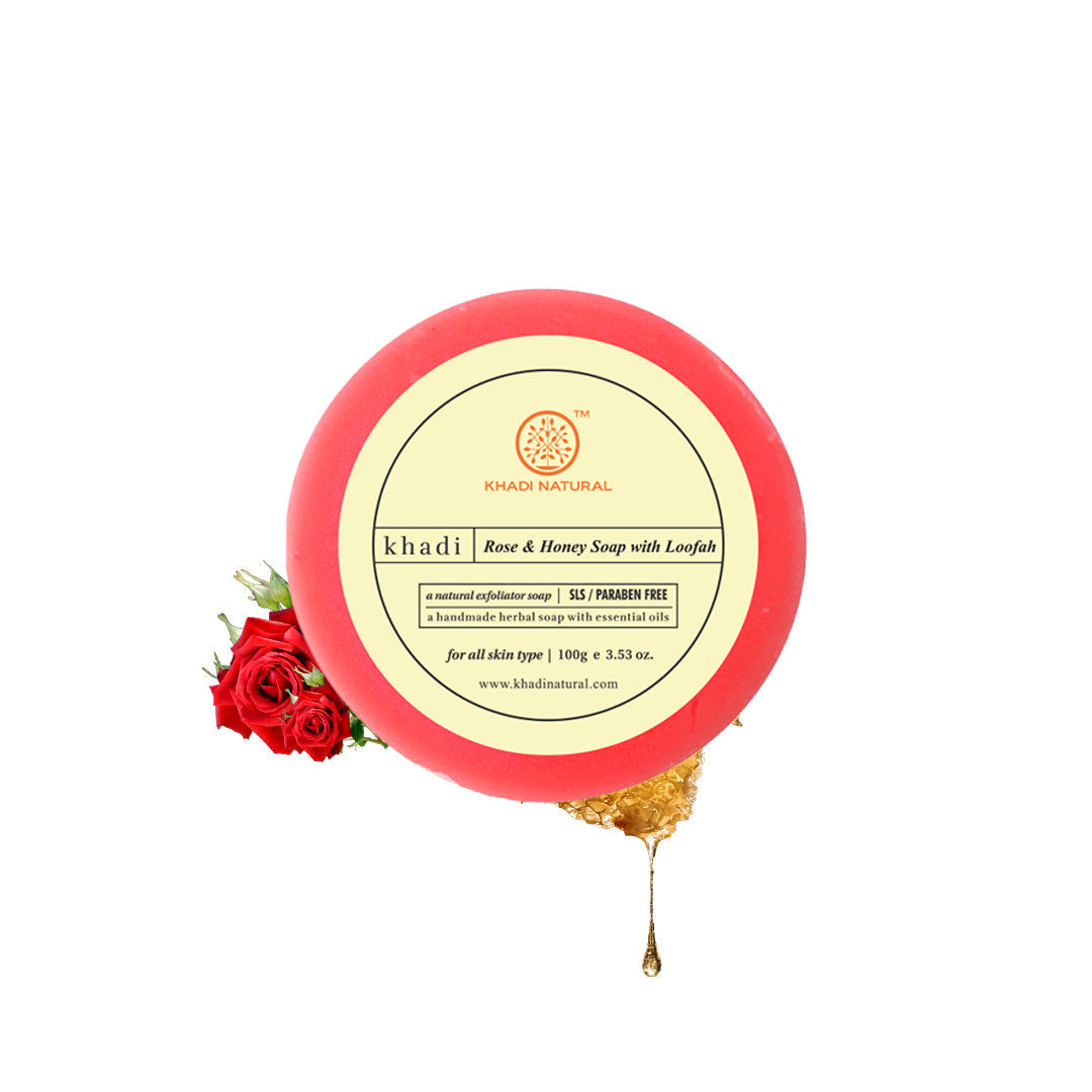 Khadi Natural Rose & Honey Loofah Soap Combo Pack Of 8 – 100gm Each 