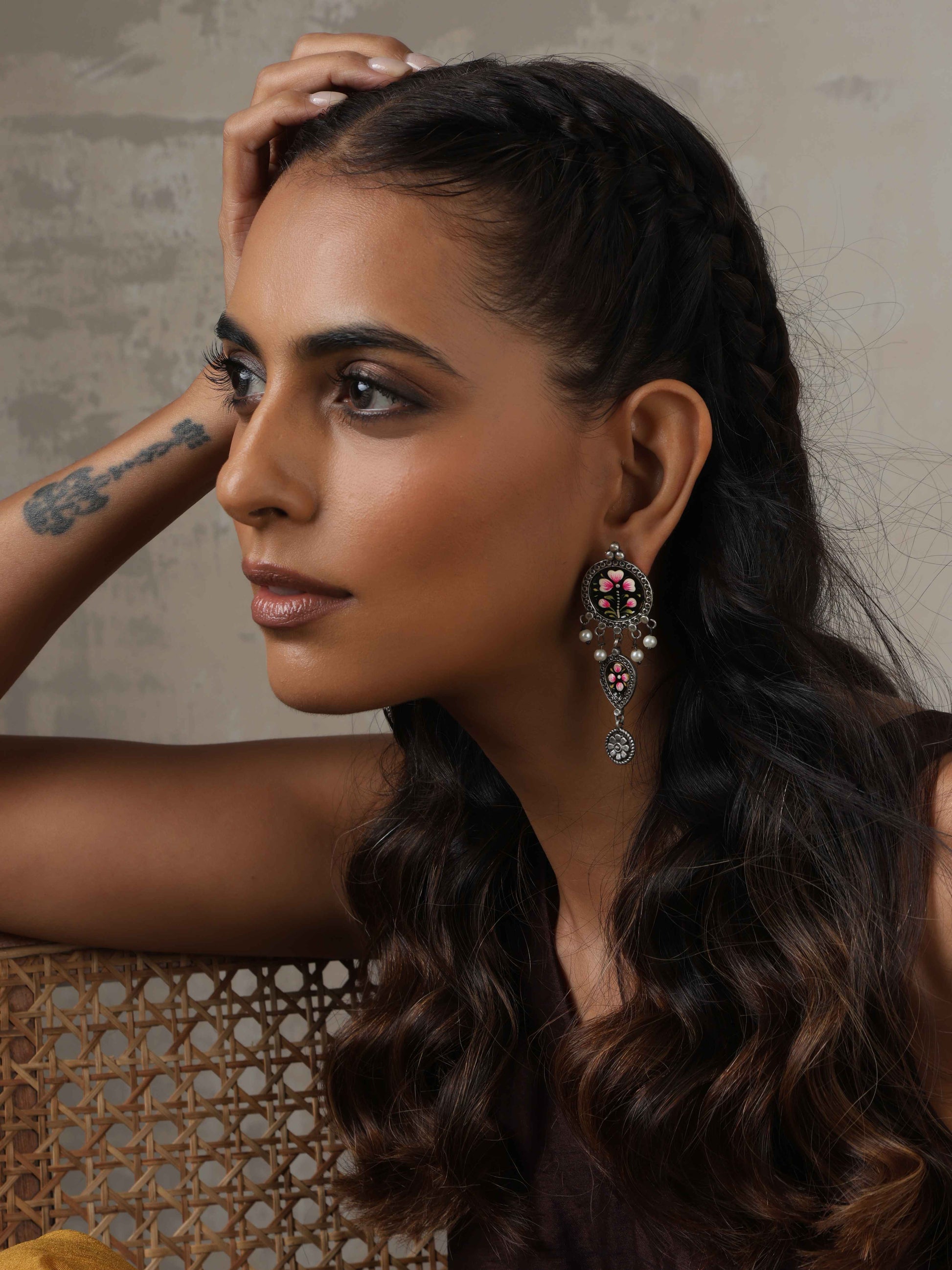 trueBrowns Silver Tone Handpainted Dangle Earrings Truebrowns Lifestyle