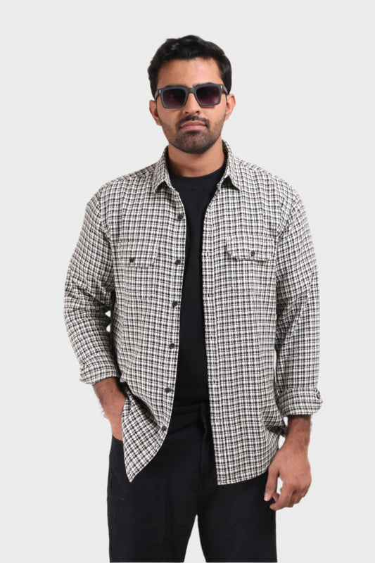 Xkind White Textured Checks Overshirt/ Shirt 