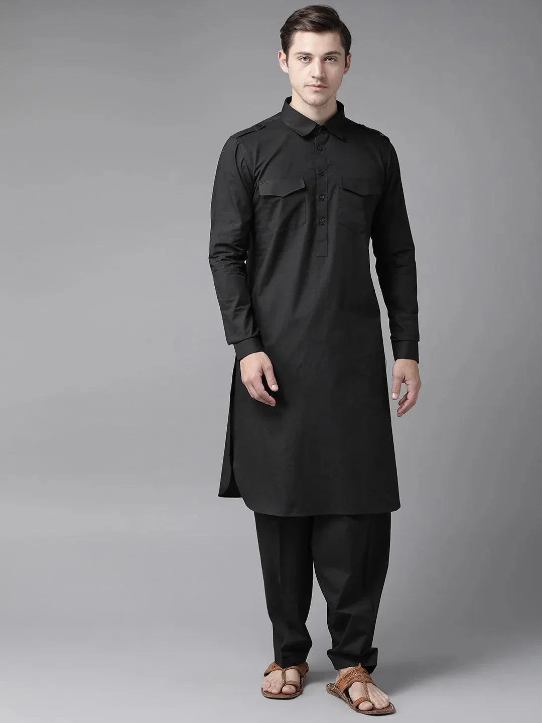 Fabmade Z Black Pathani Suit