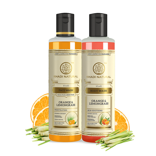 Khadi Natural Rejuvenating Pack – Orange & Lemongrass Face Wash (SLS & Paraben Free) & Body Wash Combo Pack of 2 – 210ml Each 