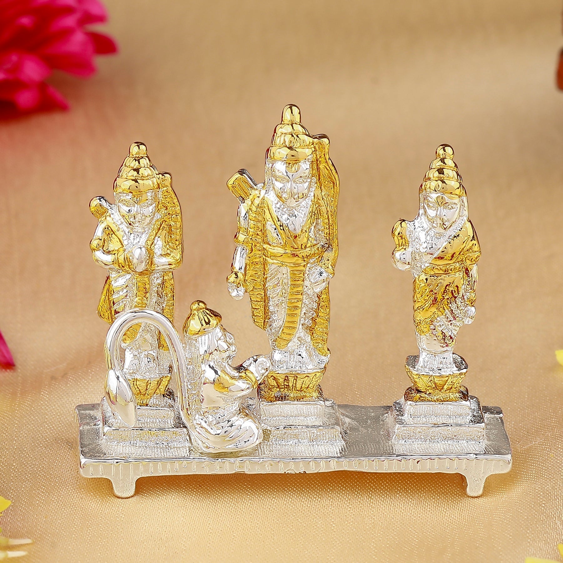 Estele Gold-Polished Spiritual Ram Darbar|God Ram,Laxman,Sita & Hanuman Idol for Home/Car Décor 