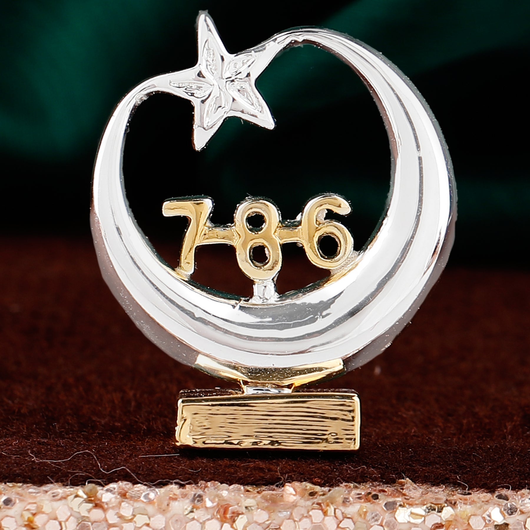 Estele Gold-Polished Spiritual 786 Chand Taara Idol for Home Decorative/ Car Dashboard 