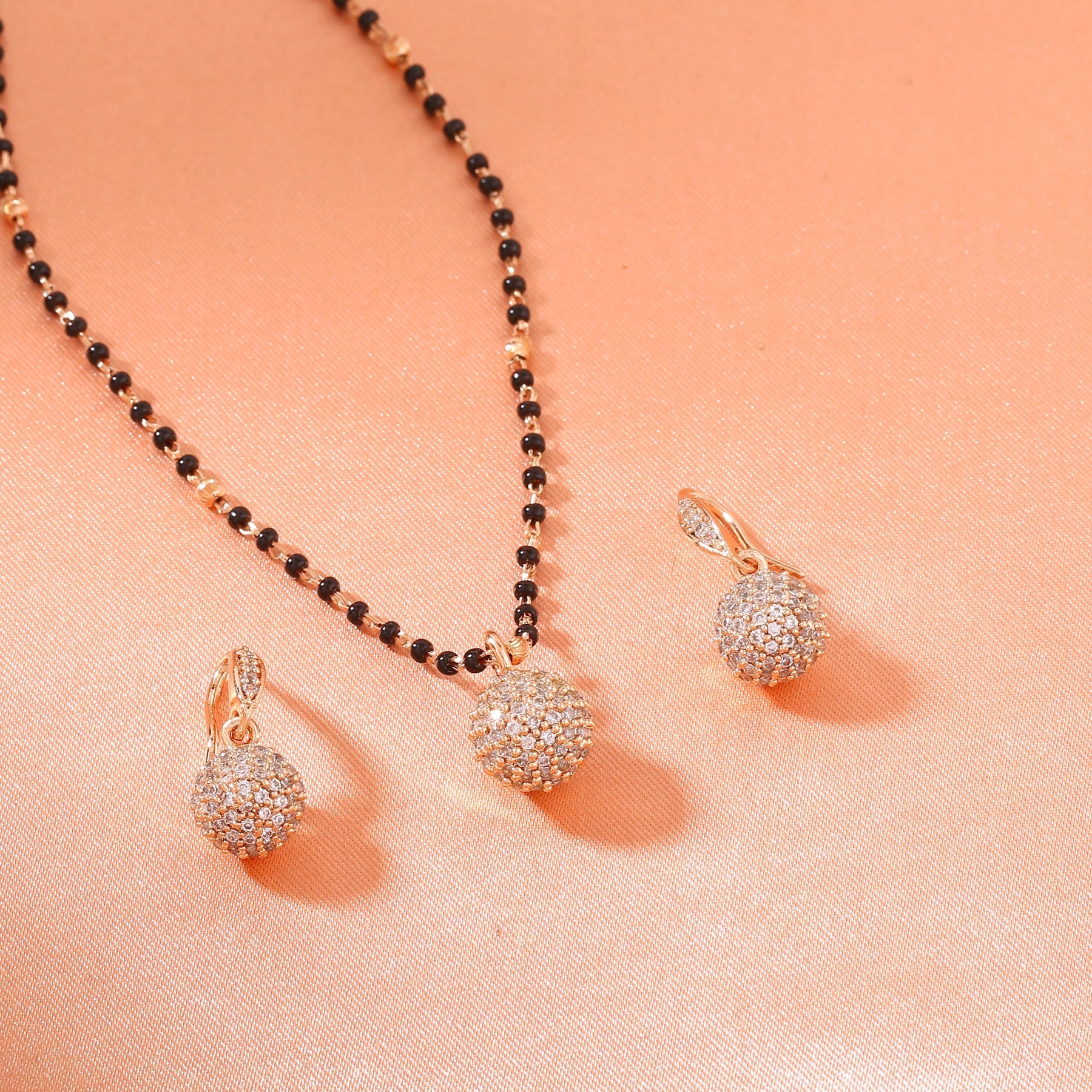 Estele Rose Gold-Polished CZ Beautiful Round Designer Mangalsutra Necklace Set with White Austrian Crystals for Women - Swadesiicart
