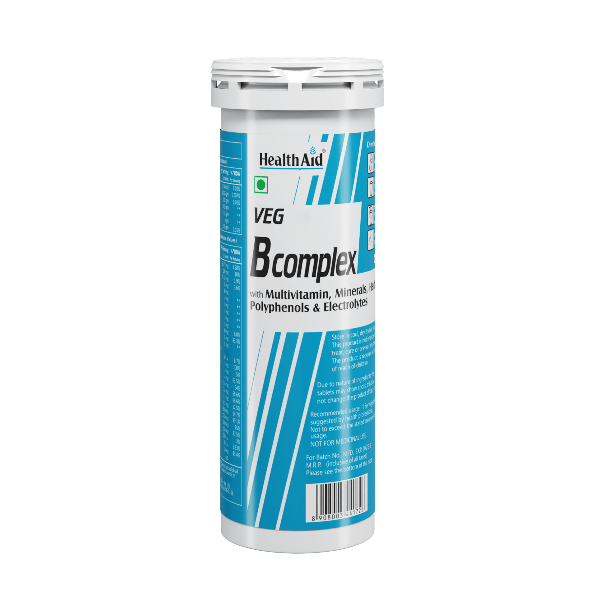 HealthAid Vegan B Complex with Multivitamins & Electrolytes Mango Flavour Effervescent Tablets 