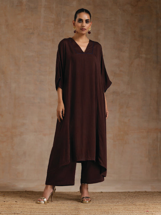 trueBrowns Cola Brown Modal Satin Oversized Kurta Set 