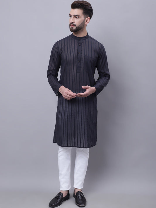 Even Apparels Black Pure Cotton Kurta With Band Collar 