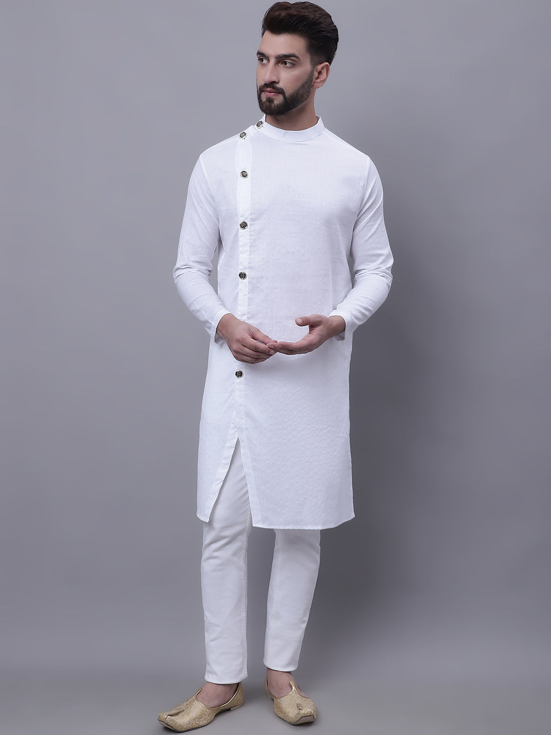 Even Apparels White Sherwani Kurta With Asymetrical Cut 
