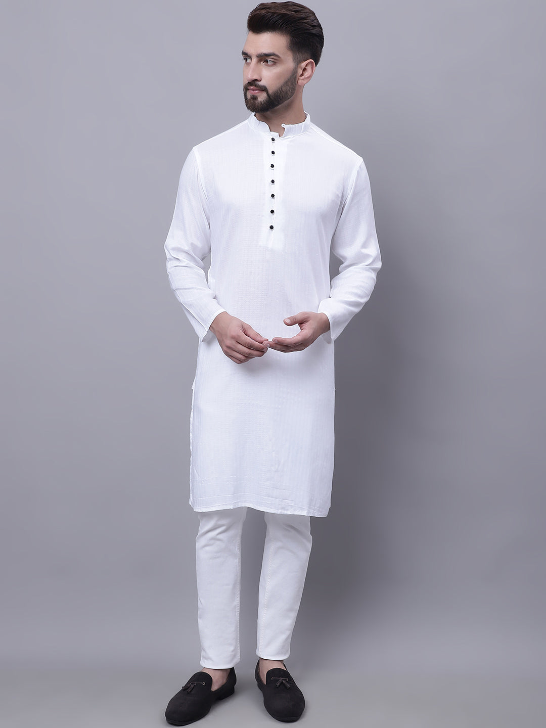 Even Apparels White Pure Cotton Kurta With Band Collar 