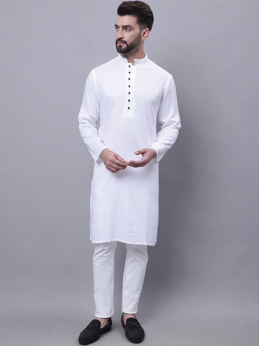 Even Apparels White Pure Cotton Kurta With Band Collar 