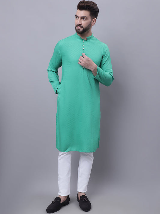 Even Apparels Green Kurta With Band Collar 