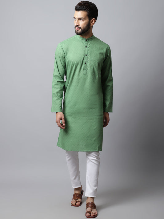Even Apparels Green Solid Kurta With Band Collar 