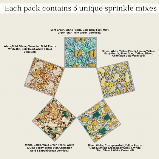 Confect Baby Shower Sprinkles | Mix Silver Baby Feet & Feeding Bottle Sprinkles Pack of 5 (BABY SHOWER -04)