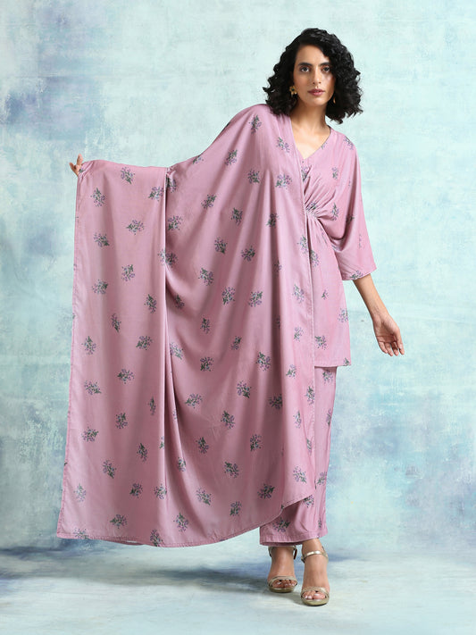 trueBrowns Light Mauve Printed Velvet Shawl - Grab2buy