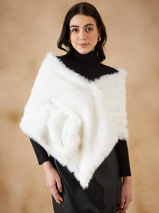 InWeave Women's Pure White Faux Fur Cape 
