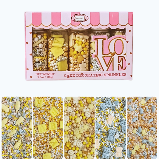 Confect Gender Reveal Mix Silver Baby Feet & Feeding Bottle Baby Shower Sprinkles